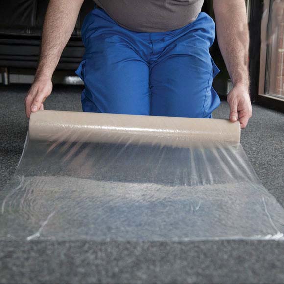 8 Rolls Clear Polythene Carpet Protector Film, self adhesive 100m x 60cm